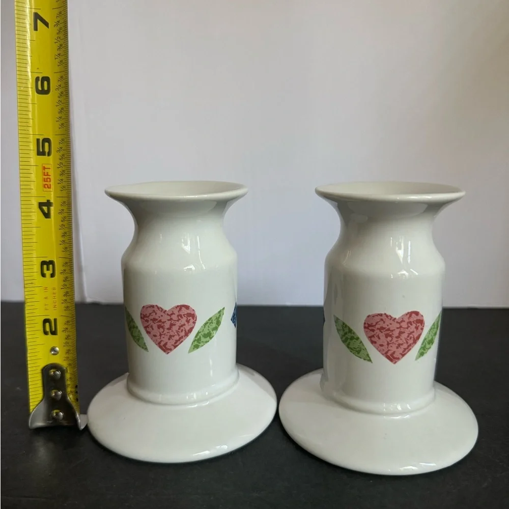 Vintage 1990’s Corning Life Styles Quilt Pair of Ceramic Candlesticks